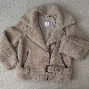 GAP Beige Kids Size S Sherpa Jacket with Zipper and Belt